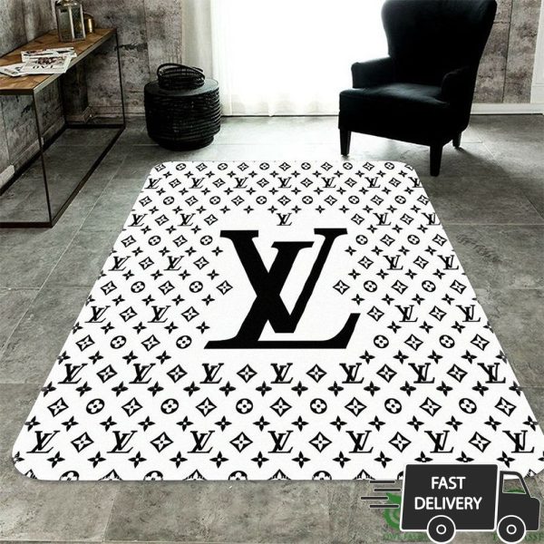 Louis Vuitton Black And White Monogram Carpet Rug 002