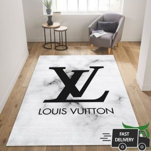 Louis Vuitton Luxury Brand Ivory White With Black Logo Carpet Rug 003