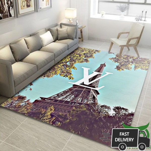 Louis Vuitton Paris Eiffel Tower With Trees Carpet Rug 005