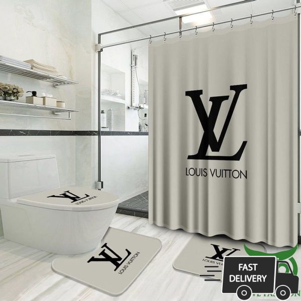 Luxury Louis Vuitton Beige With Black Logo Window Curtain 018