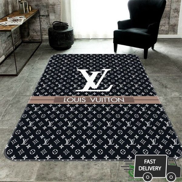 Luxury Louis Vuitton Black Monogram Carpet Rug 006