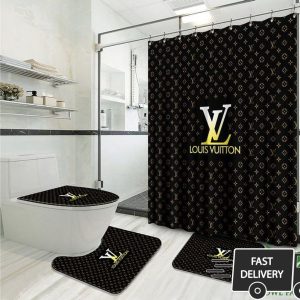 Luxury Louis Vuitton Black With Golden Logo Window Curtain 019