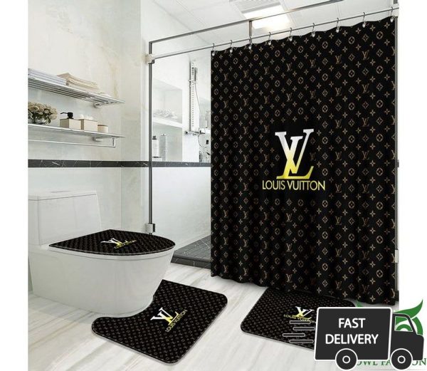 Luxury Louis Vuitton Black With Golden Logo Window Curtain 019