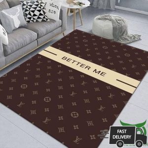 Luxury Louis Vuitton Brown With Logo And Better Me Beige Color Line Carpet Rug 007