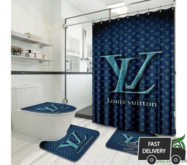 Luxury Louis Vuitton Dark Blue With Monogram Logo Window Curtain 023