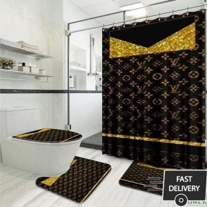 Luxury Louis Vuitton Golden And Black Color Window Curtain 024