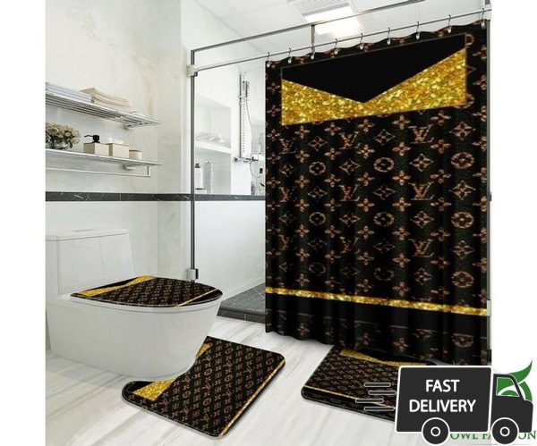 Luxury Louis Vuitton Golden And Black Color Window Curtain 024