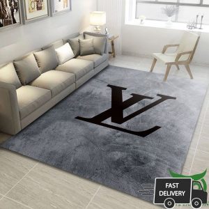 Luxury Louis Vuitton Gray Velvet With Black Logo Carpet Rug 009