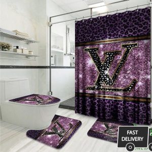 Luxury Louis Vuitton Twinkle Puple Shower Curtain And Mat Set 029