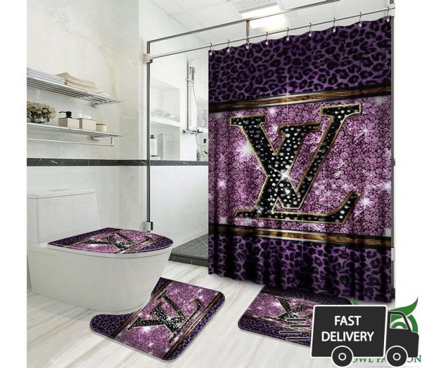 Luxury Louis Vuitton Twinkle Puple Shower Curtain And Mat Set 029