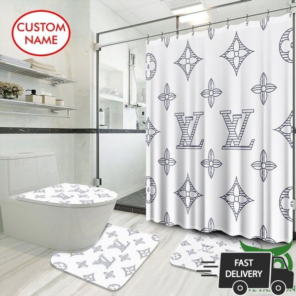 Luxury Louis Vuitton White With Blue Logos Window Curtain 030