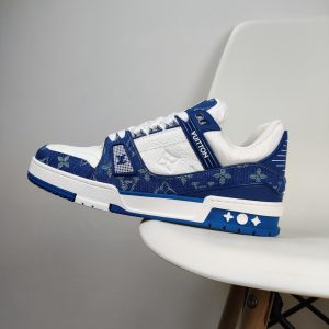 New Arrival LV Trainers T006 White Blue Denim