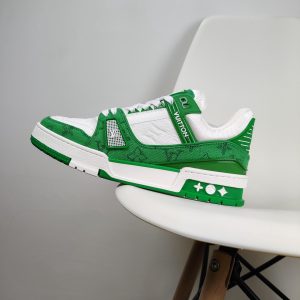 New Arrival LV Trainers T008 White Green Denim