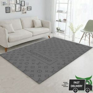 Supreme And Louis Vuitton Luxury Brand Gray Monogram Carpet Rug 012