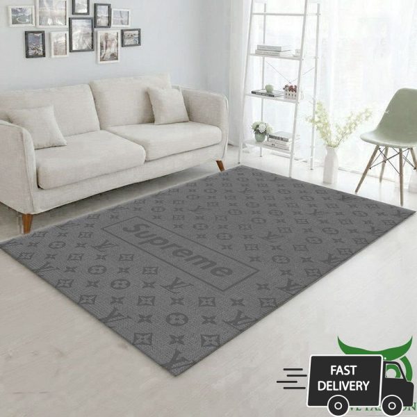 Supreme And Louis Vuitton Luxury Brand Gray Monogram Carpet Rug 012