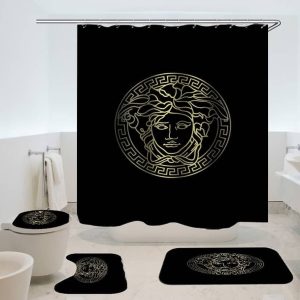 Black Versace Luxury Bathroom Shower Curtain Set 006 1