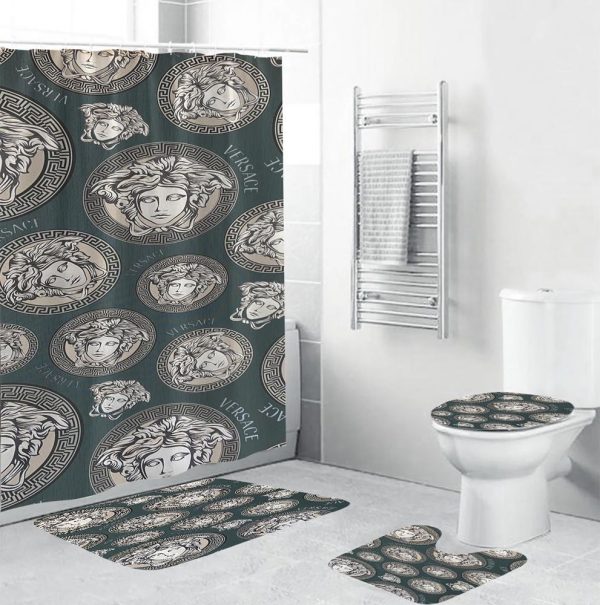 Blue Grey Versace Shower Curtain Set 007