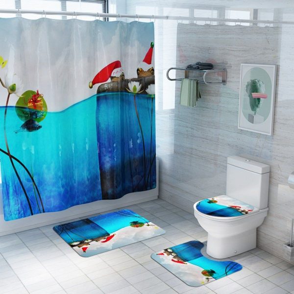 Christmas Shower Curtain Blue Sea 012