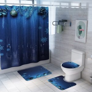 Christmas Shower Curtain Blue Sea Snow Stars 013