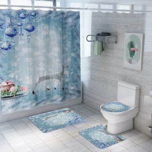 Christmas Shower Curtain Blue Snow 014