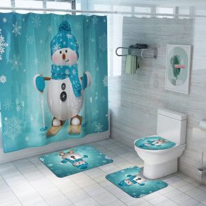 Christmas Shower Curtain Blue Snowman 015