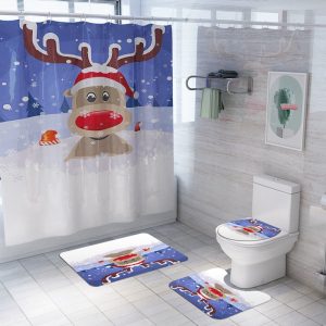 Christmas Shower Curtain Deer Bathing 017