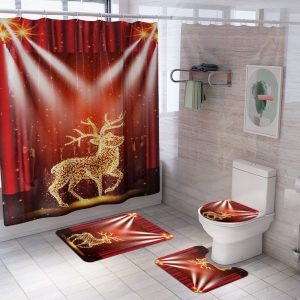 Christmas Shower Curtain Deer Shine Lights 025