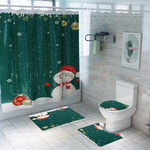 Christmas Shower Curtain Green Snowman 035