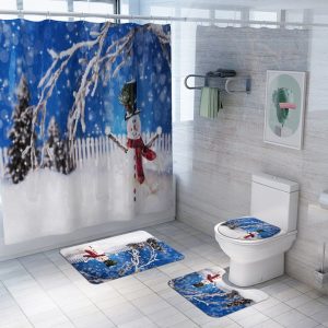 Christmas Shower Curtain Happy Snowman 036