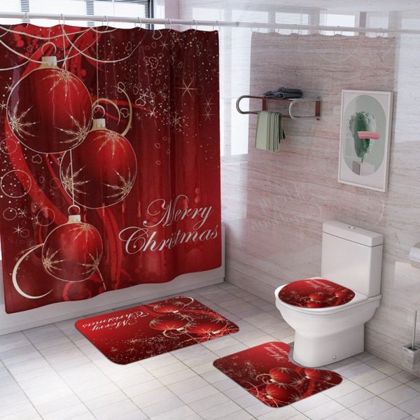 Christmas Shower Curtain Merry Christmas Ball Ornaments 039