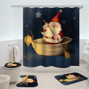 Christmas Shower Curtain Santa Boat 047