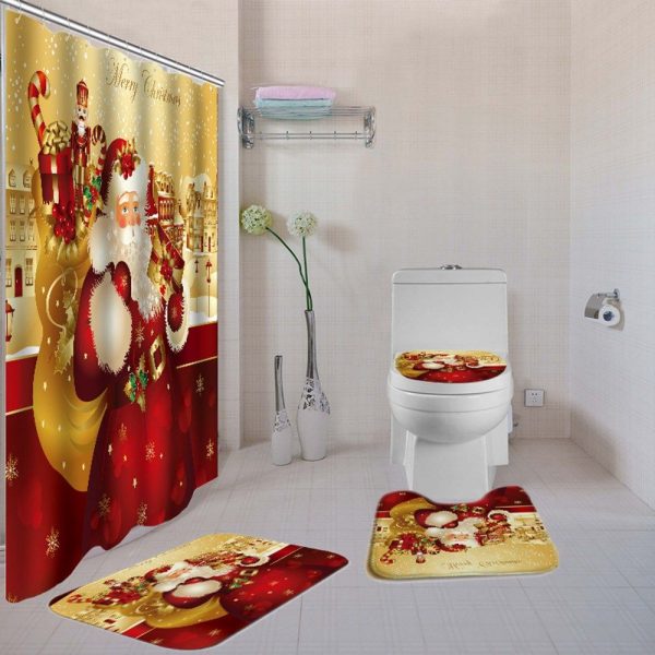 Christmas Shower Curtain Santa Bring Presents 048