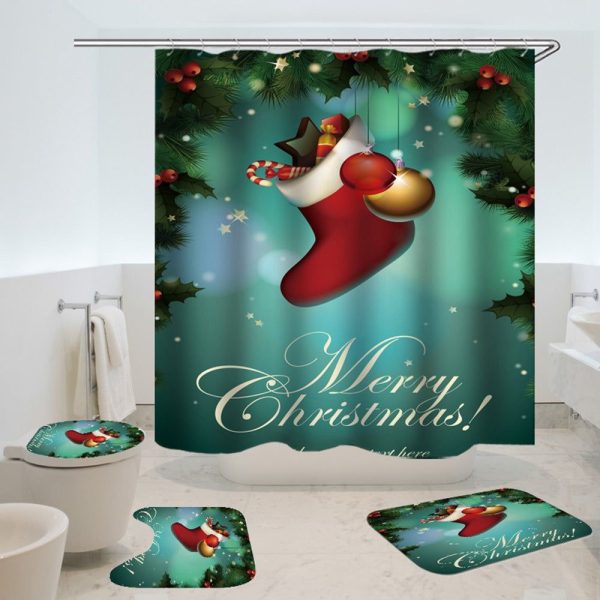 Christmas Shower Curtain Santa Claus Boots 050