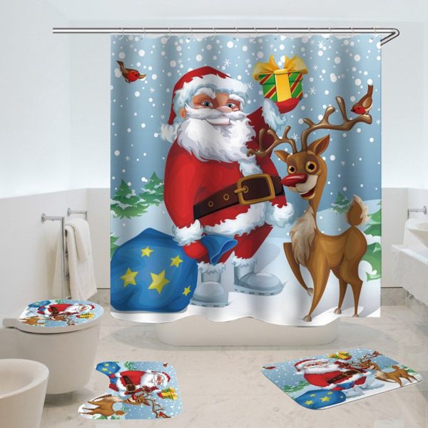 Christmas Shower Curtain Santa Claus Deer 051