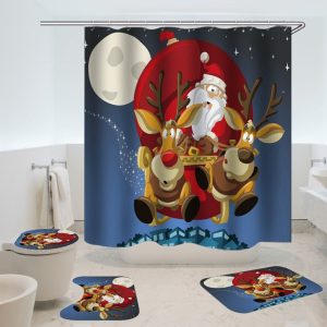 Christmas Shower Curtain Santa Claus Fly 052