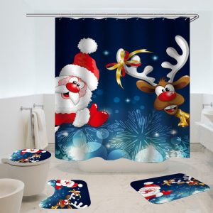 Christmas Shower Curtain Santa Deer Cartoon 056