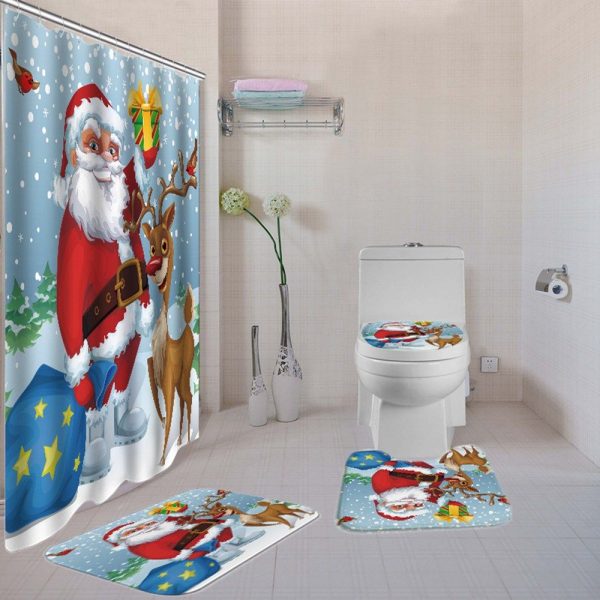 Christmas Shower Curtain Santa Presents Deer 061