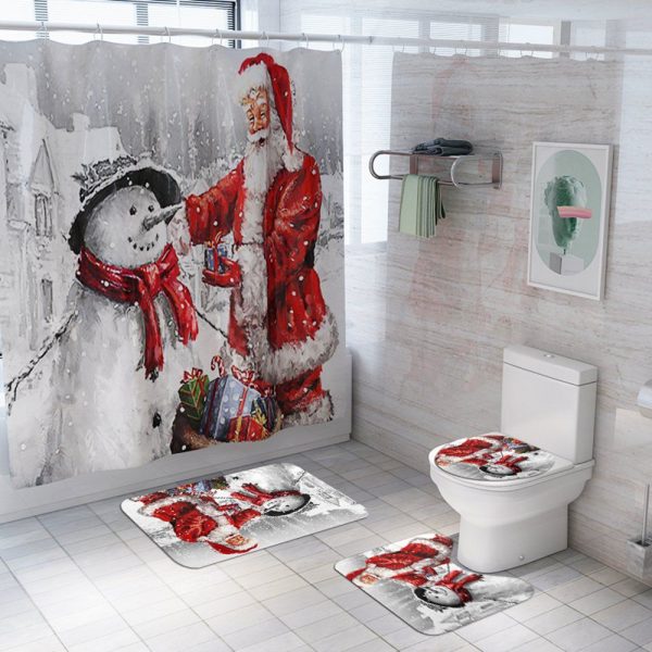 Christmas Shower Curtain Santa Snowman 064