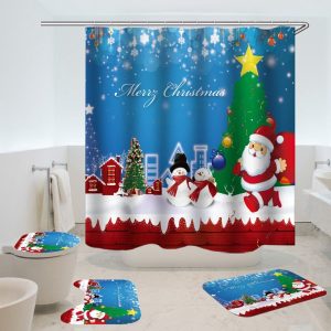 Christmas Shower Curtain Santa Snowman Fun 063