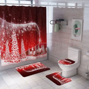 Christmas Shower Curtain Snow Red Star 066