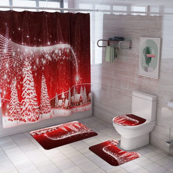 Christmas Shower Curtain Snow Red Star 066