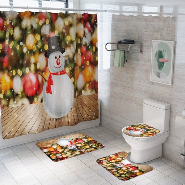 Christmas Shower Curtain Snowing Ball Lights 067