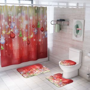 Christmas Shower Curtain Snowing Ball Ornaments 068