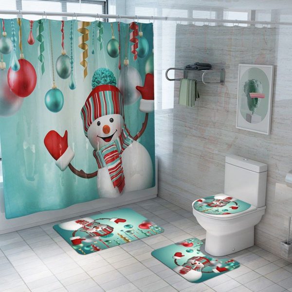 Christmas Shower Curtain Snowman Happy 071