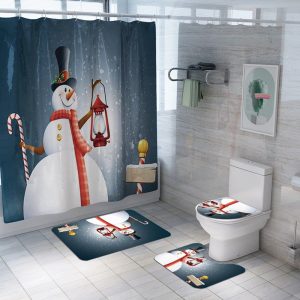 Christmas Shower Curtain Snowman Lamp 072