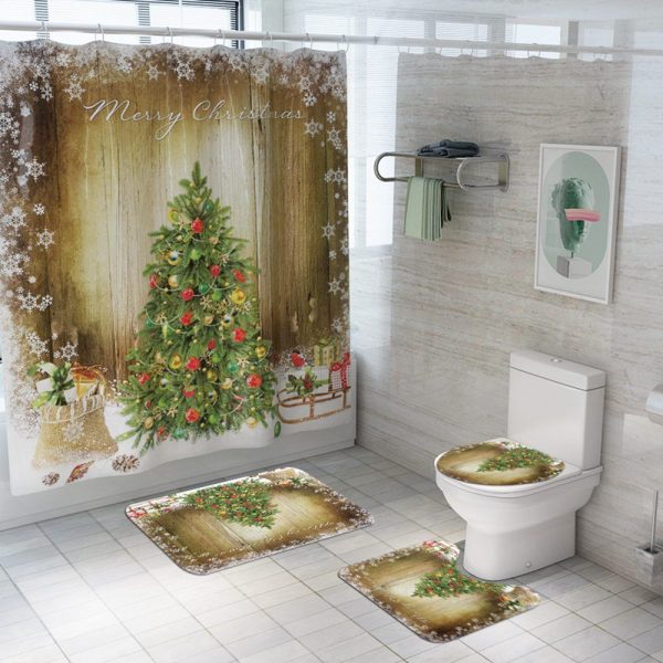 Christmas Shower Curtain Tree Ball Ornaments 074