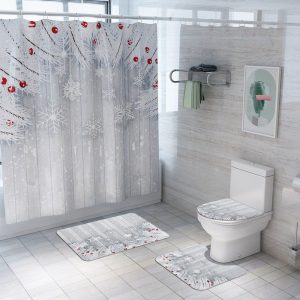 Christmas Shower Curtain White Snow 075