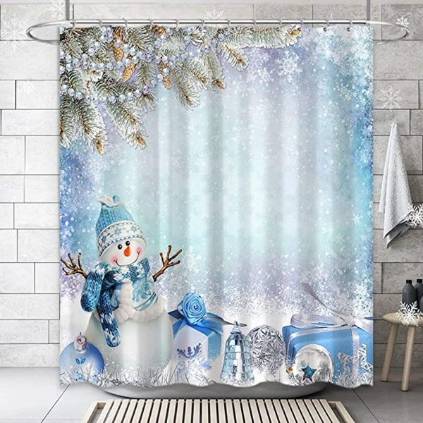 Light Blue Christmas Shower Curtain 080