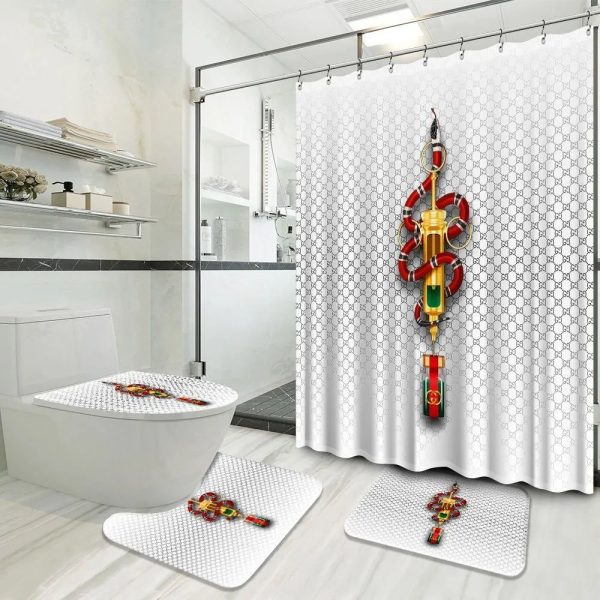 Luxury Snake White Background Gucci Shower Curtain 045