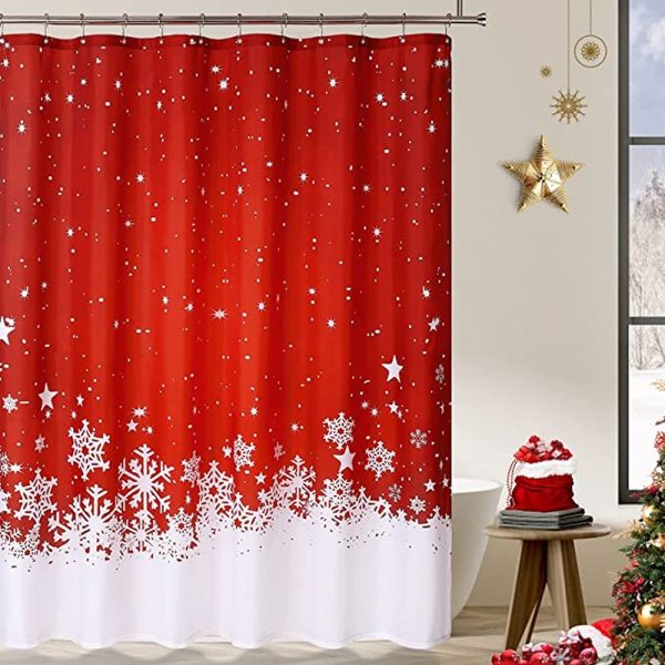 Red Floral Snowflake Shower Curtain 088